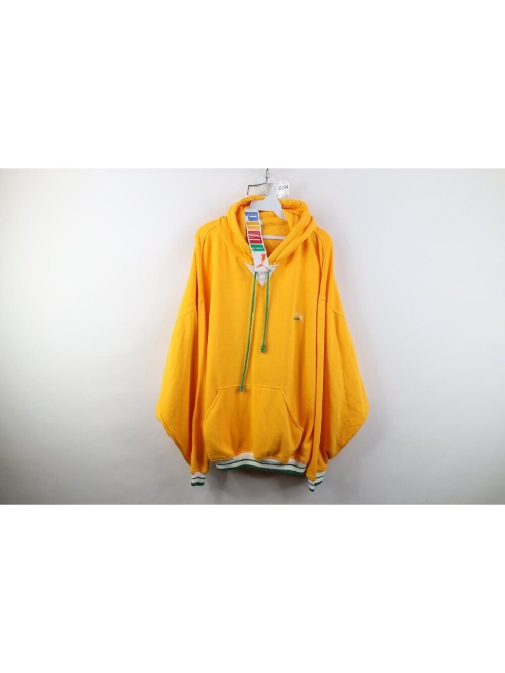 Deadstock Vintage 80s 90s Puma Mens XL Spell Out Ringer Hoodie Sweatshirt Yellow